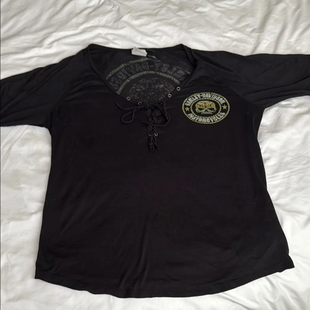 Harley-Davidson Black Lace-Up Blouse - Picture 2 of 6